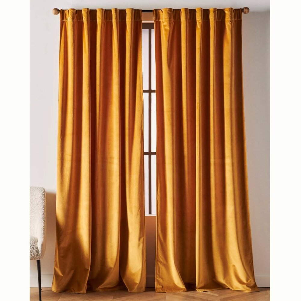 NWT Anthropologie "Louise" Velvet Curtains in Maize 4.7 stars with 162 reviews